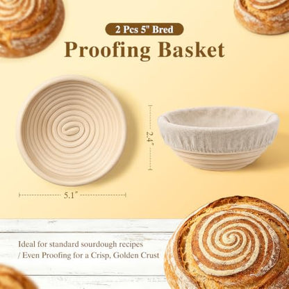Cream White Dutch Oven for Sourdough Bread Baking with Lid & Banneton Proofing Baskets