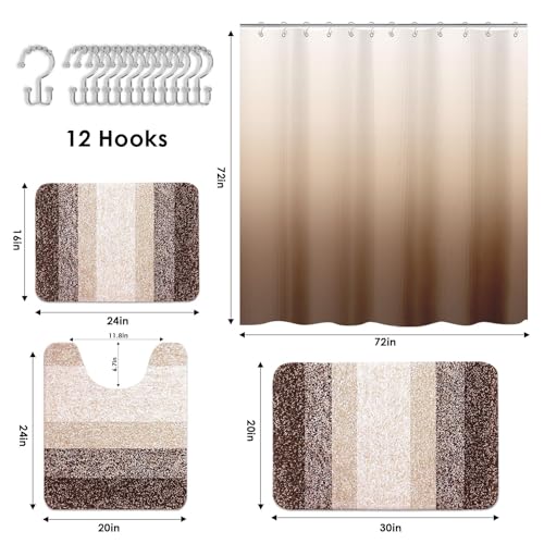 Ombre Brown Bathroom Set with Shower Curtain, Rugs & Accessories