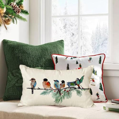 Christmas Bird Pillow Cover 12x20 Teal Winter Home Decor - Pack of 1