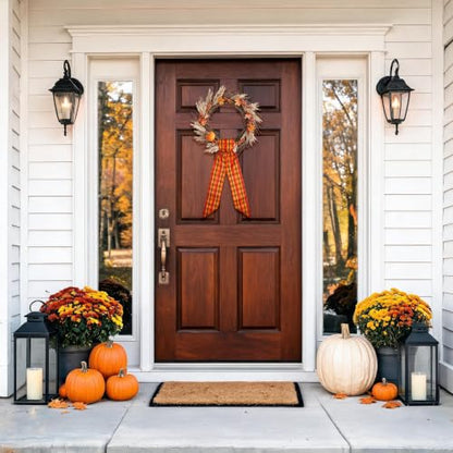 Fall Wreath Ribbon Sash Set - Red Autumn Harvest Buffalo Plaid 2 Pcs