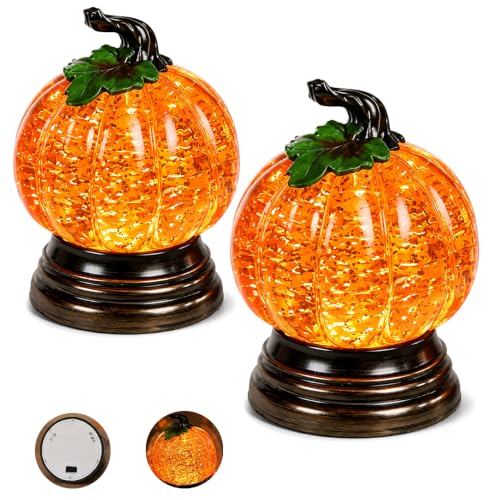 Halloween Pumpkin Snow Globe with Warm Orange LED Light - 2PCS - Variation 2