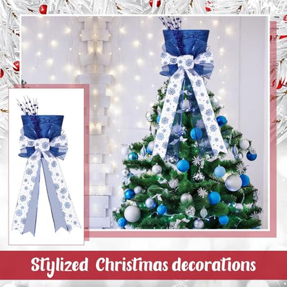 Poen Christmas Tree Topper Top Hat Sequins with Bow Ribbon - Royal Blue