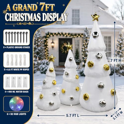 7FT White Christmas Tree Inflatables Set with Color LED Lights - Holiday Decor