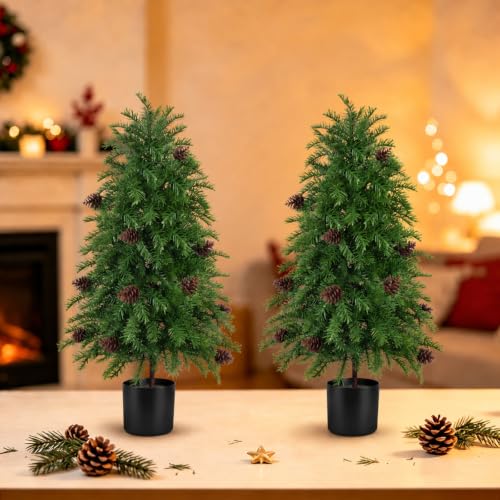 Artificial Topiary Cedar Tree with Pot - 3FT Faux Plant, Cypress Variant