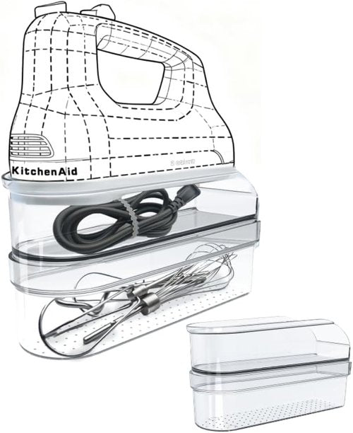 **KitchenAid Hand Mixer Storage Case - Double Layer Acrylic Organizer for KHM5/KHM6/KHM7/KHM9 Series**