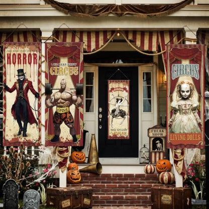 VitalCozy Creepy Circus Poster Cutouts Halloween Carnival Decorations - 4 Pieces