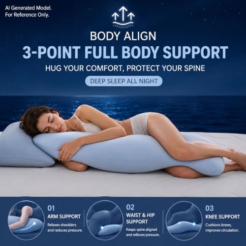 Grey Sleep Body Pillow for Side Sleepers - Ergonomic Support & Cooling Cover