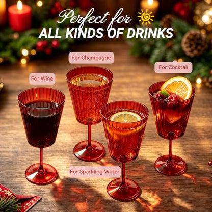 Dark Red Plastic Wine Glasses 12 Pack 13.5oz Holiday Drinking Cups