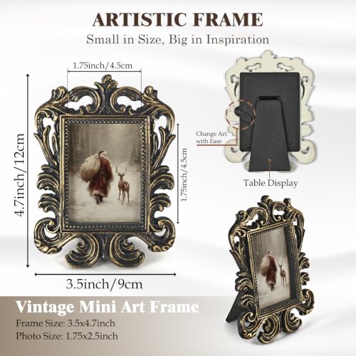 Vintage Christmas Santa Reindeer Small Picture Frame - Baroque Style - Santa Deer Variation