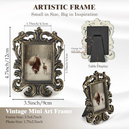 Vintage Christmas Santa Reindeer Small Picture Frame - Baroque Style - Santa Deer Variation
