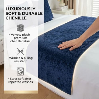 Chenille Bed Runner 45x260cm Solid Brown Soft Bed Scarf - Luxury Decor