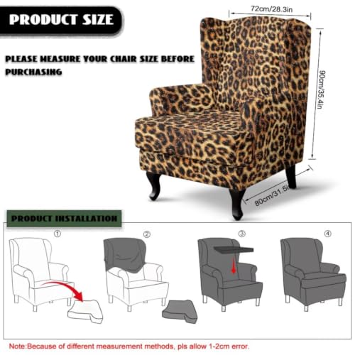 Leopard Print Wingback Chair and Ottoman Slipcover Set - Sarogrorin