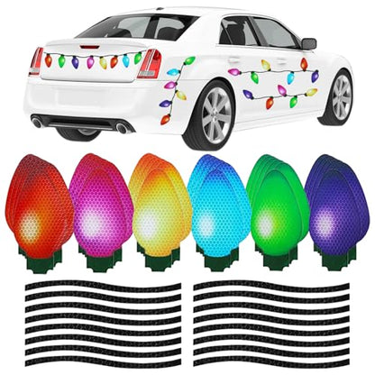 160Pcs Reflective Christmas Car Magnets Set with Light Bulb & Line Decor