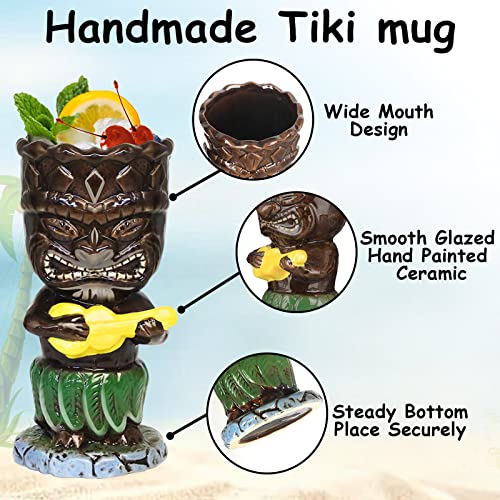 Set of 12 Ceramic Tiki Mugs for Cocktails Hawaiian Party Drinkware