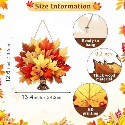 Fall Maple Leaf Door Hanger Sign for Autumn Thanksgiving Outdoor Indoor Decor