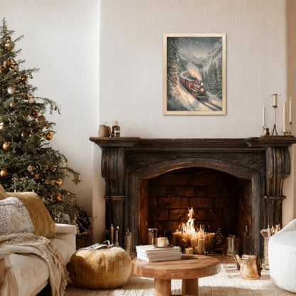 Vintage Christmas Train Wall Art Canvas Print Snowy Mountain Scene 14 x 11