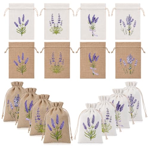 Lavender Sachet Bags Set - 8 Canvas Drawstring Pouches for Fragrance