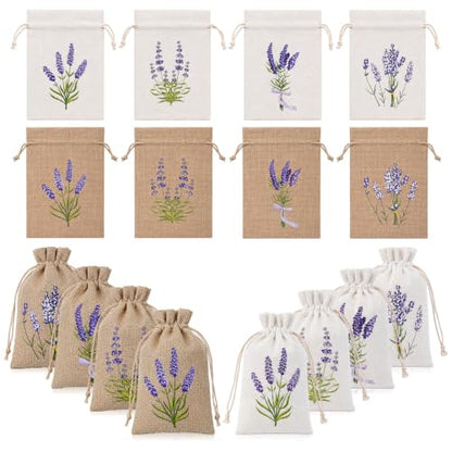 Lavender Sachet Bags Set - 8 Canvas Drawstring Pouches for Fragrance