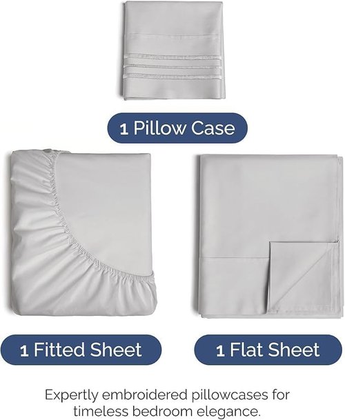 Comfy Twin Size 3 Piece Sheet Set by [Brand Name] - Breathable & Cooling Hotel Luxury Bedding - Deep Pockets, Soft, Wrinkle-Free - Oeko-Tex Certified, French Grey