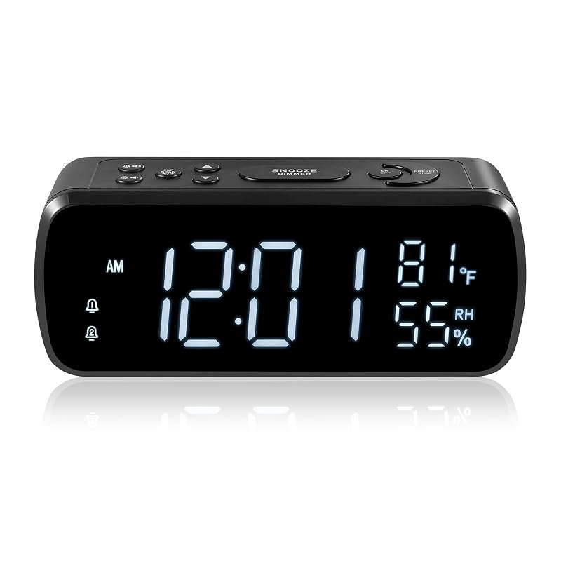 Digital Alarm Clock with FM Radio for Bedroom – 7" LCD, Dual Alarms