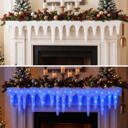 LED Christmas Icicle Snow Blanket Set with 8 Flashing Modes - Battery Powered