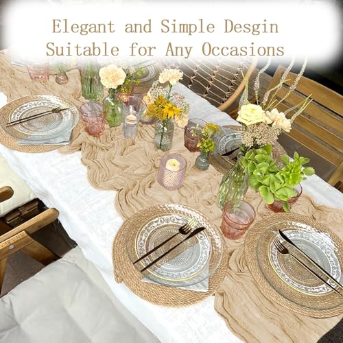 16 Pack Beige Cheesecloth Table Runner 20 x 120 Inch for Weddings & Parties