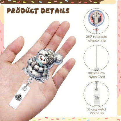 Christmas Snowman Badge Reel with Warm Drink - Retractable ID Holder Style4