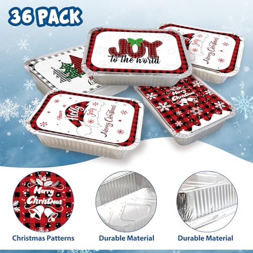36 Pack Christmas Aluminum Food Containers with Lids - Holiday Treat Storage