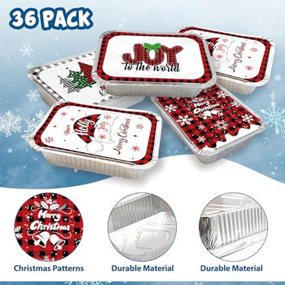 36 Pack Christmas Aluminum Food Containers with Lids - Holiday Treat Storage