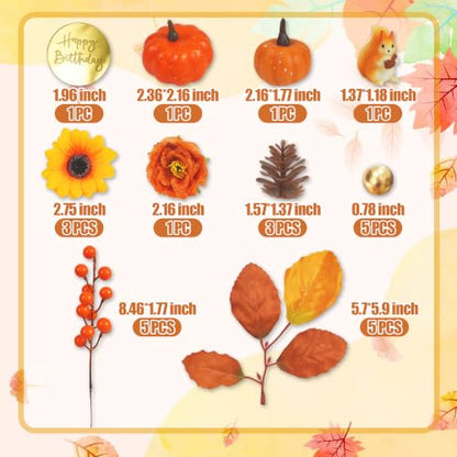 Fall Cake Topper Set with Autumn Flowers and Decorations - 26 Pieces