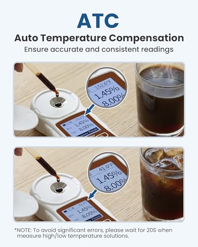 Professional Coffee TDS Refractometer with ATC Backlit Rechargeable IP66