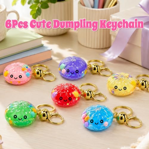 6PCS Kawaii Fidget Keychain Toy with Bell - Acrylic Flow Bun Design