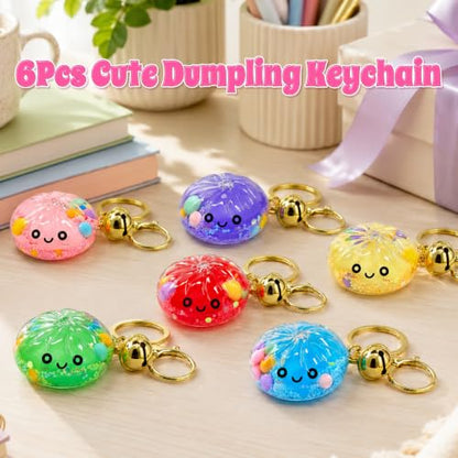 6PCS Kawaii Fidget Keychain Toy with Bell - Acrylic Flow Bun Design