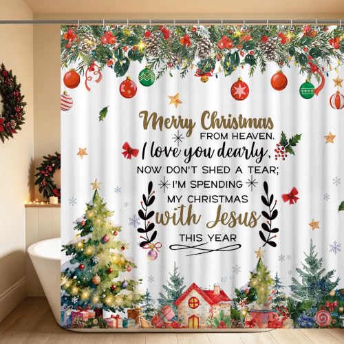 Christmas Shower Curtain with Xmas Tree & Holiday Quotes - Rustic Farmhouse Style, 72x72 Inches - Variation of THIS listing