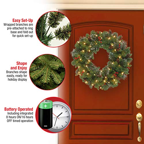 30 Inch Pre-Lit Crestwood Spruce Christmas Wreath - Battery Operated