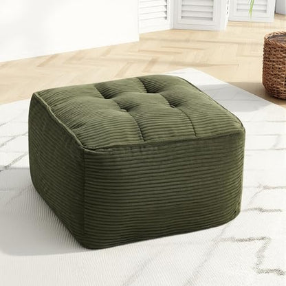 Green Square Corduroy Ottoman Pouf Footrest - Oversized Home Decor, 26x26 Inch - Green / 1PC