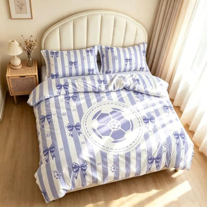 Purple Soccer Bow Comforter Cover Set - Full Size, Teen Bedroom Decor