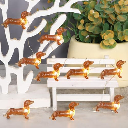 Pet Dachshund Dog Christmas String Lights - 10ft LED Decor, Waterproof