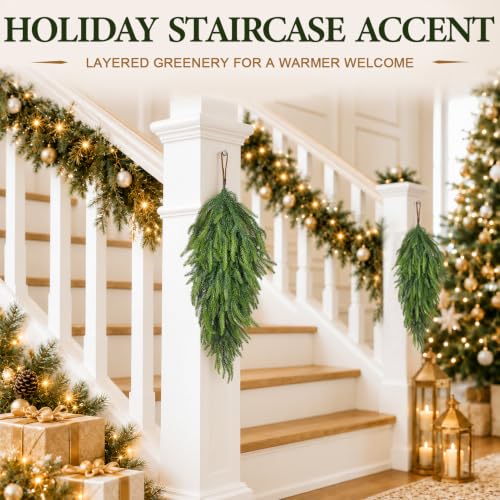 Artificial Christmas Teardrop Swag Set - Norfolk Green Gradient, 30 Inches, 2 Pack