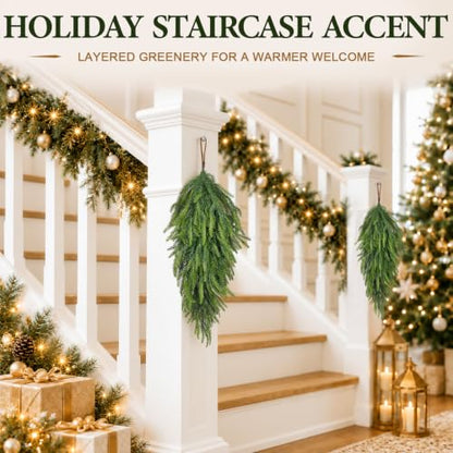 Artificial Christmas Teardrop Swag Set - Norfolk Green Gradient, 30 Inches, 2 Pack