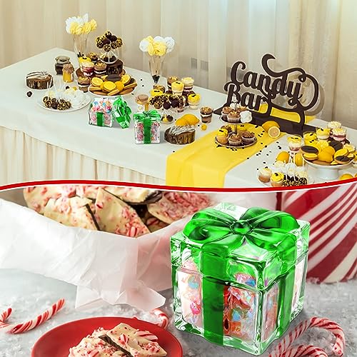 Green Peppermint Candy Christmas Dish Set - 2 Crystal Glass Jars with Lids
