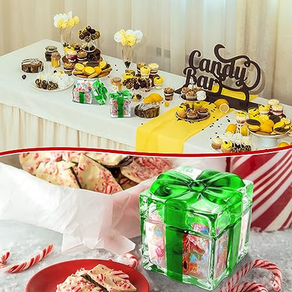 Green Peppermint Candy Christmas Dish Set - 2 Crystal Glass Jars with Lids