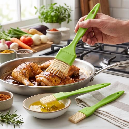 3-Piece Pastry & Basting Brush Set for Baking, Grilling, Cooking