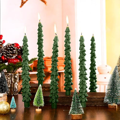 MTLEE 2 Pack Green Christmas Tree Taper Candles - 10 Inch Unscented Holiday Decor
