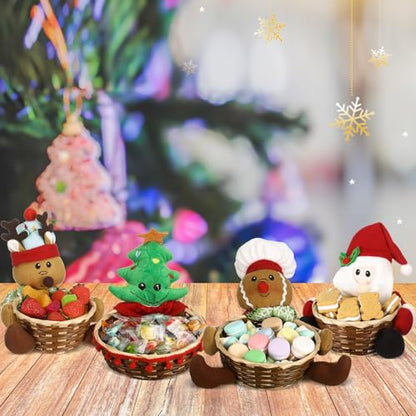 Christmas Candy Baskets Set of 4 Santa Reindeer Tree Cookie Decorative Storage Baskets