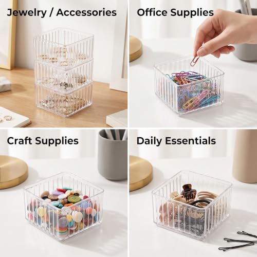 Clear Desk Paperclip Holders - 4 Pack Small Desktop & Drawer Organizers