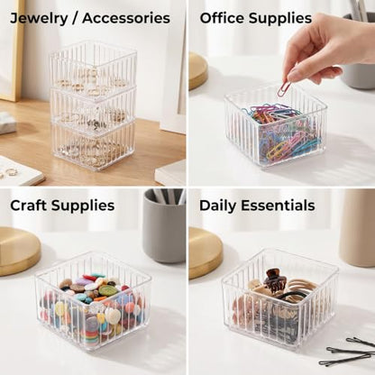 Clear Desk Paperclip Holders - 4 Pack Small Desktop & Drawer Organizers