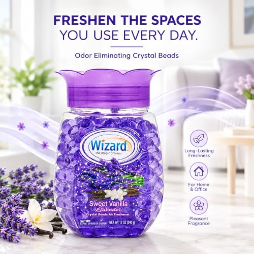 Wizard Odor Eliminator Gel Beads Pack of 12 - Sweet Vanilla Lavender Scent