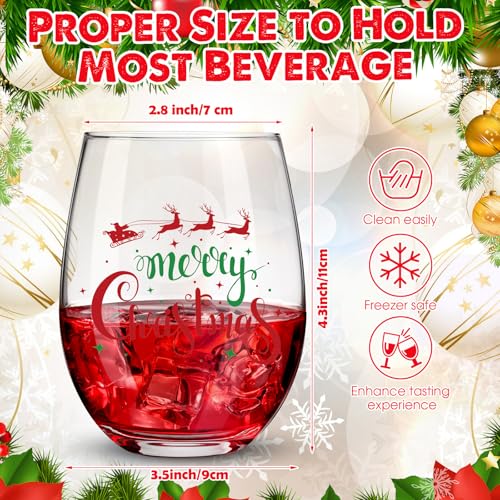 Umigy 8 Pcs Christmas Stemless Wine Glasses 15 oz Word Theme, Red Green Variation