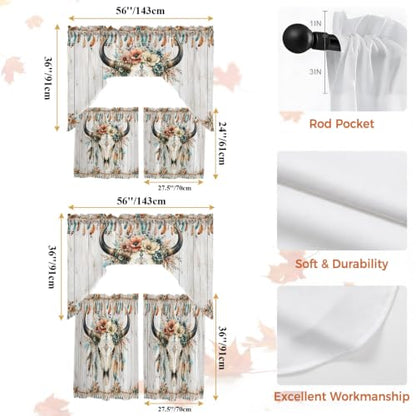 Turquoise Swag and Tier Curtain Set - 27.5W x 36L Pack of 3 for Kitchen Windows